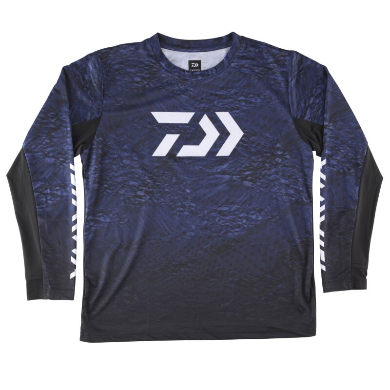 DAIWA D-Vec Sunprotection Longsleeve Shirt XXL Navy featuring a navy blue design with DAIWA logo on the chest, ideal for outdoor activities.