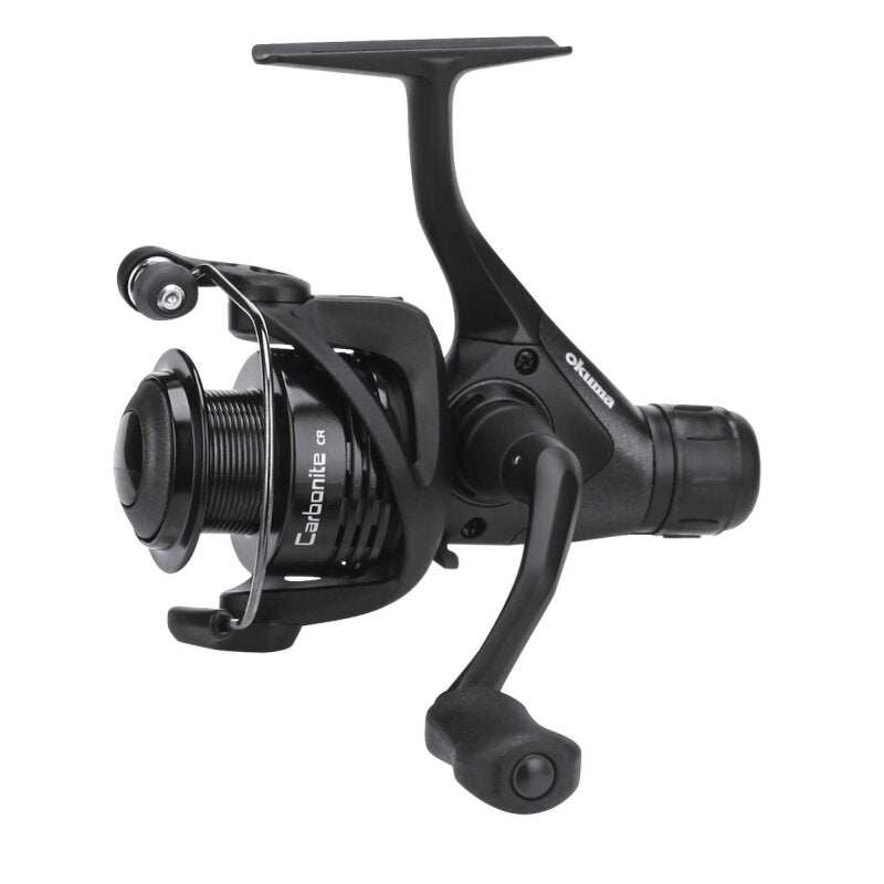 OKUMA Carbonite RD Spin 4000 fishing reel with sleek black design, ergonomic handle, and durable construction for versatile angling.