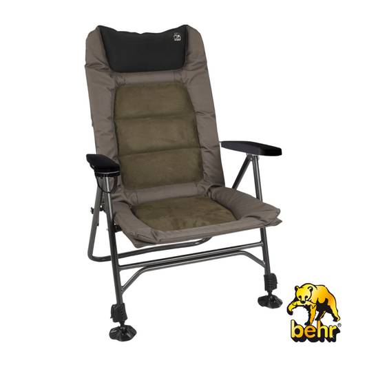 Behr TRENDEX Suede - Armchair - Adult Carp Lounger - Built in Cup Holder - Grey, One Size - Barracuda Shop