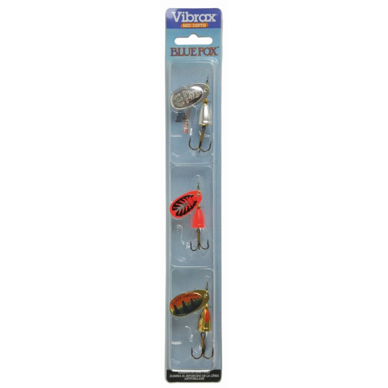 BLUE FOX Kit Vibrax Predator 6g 8g Orange Crawdad Silver Perch 3Stk.