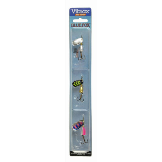 BLUE FOX Kit Vibrax Trout 4g 6g Black Yellow Silver Rainbow Trout 3Stk.