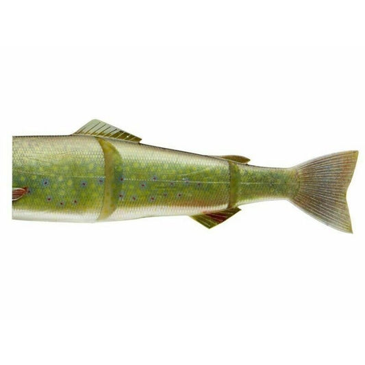 DAIWA Prorex Hybrid Trout Spare Body 23cm Live Char featuring a lifelike green and brown fish design with detailed fins and tail. Ideal for fishing enthusiasts seeking realistic lures.