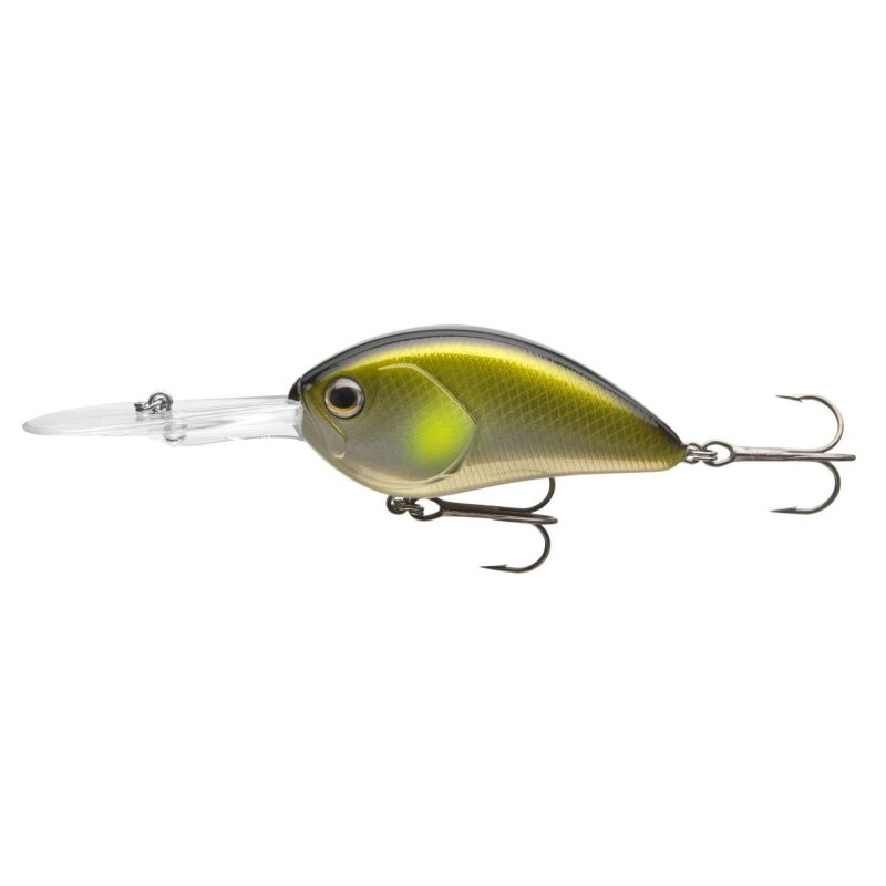 DAIWA Steez Crank DR 400 7cm 25,6g Ayu hard lure with a green and yellow fish-like design, featuring a long diving lip and two treble hooks.