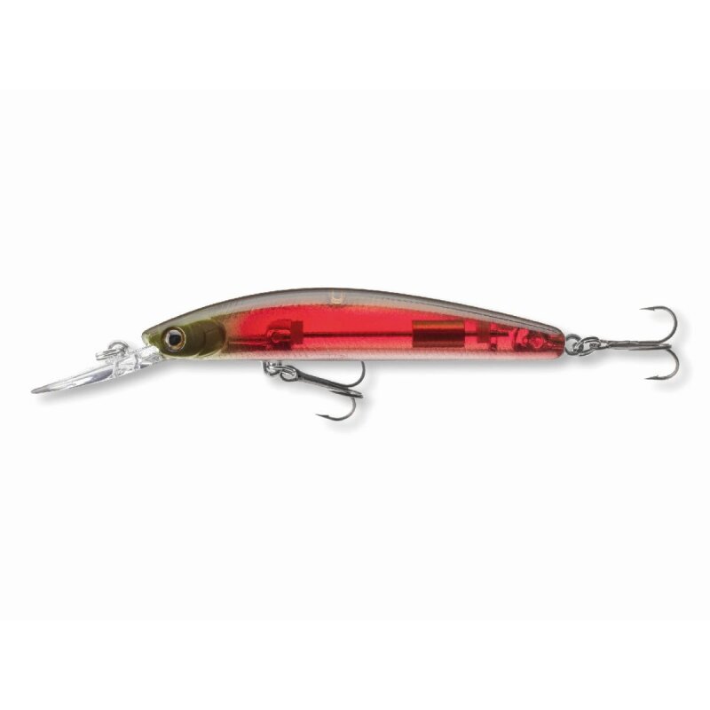 DAIWA Tournament Double Clutch 95SP 9,5cm 12g-G Lazer Red hard lure with a sleek red and transparent body, equipped with two treble hooks and a diving lip for precision fishing.