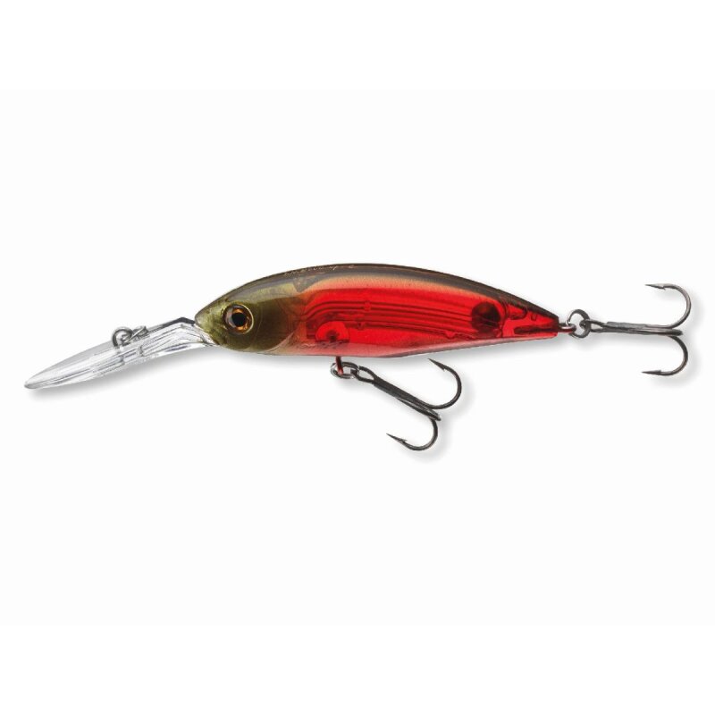 DAIWA Tournament SPike 53SP hard lure in Lazer Red color, 5.3cm length, 5g weight, featuring a sleek design with treble hooks and a clear diving lip.