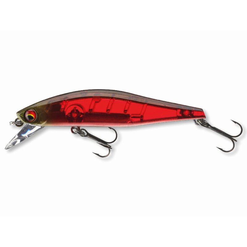 DAIWA Tournament Wise Minnow 70FS 7cm 7,5g Lazer Red fishing lure with a sleek red body, transparent detailing, and dual treble hooks.