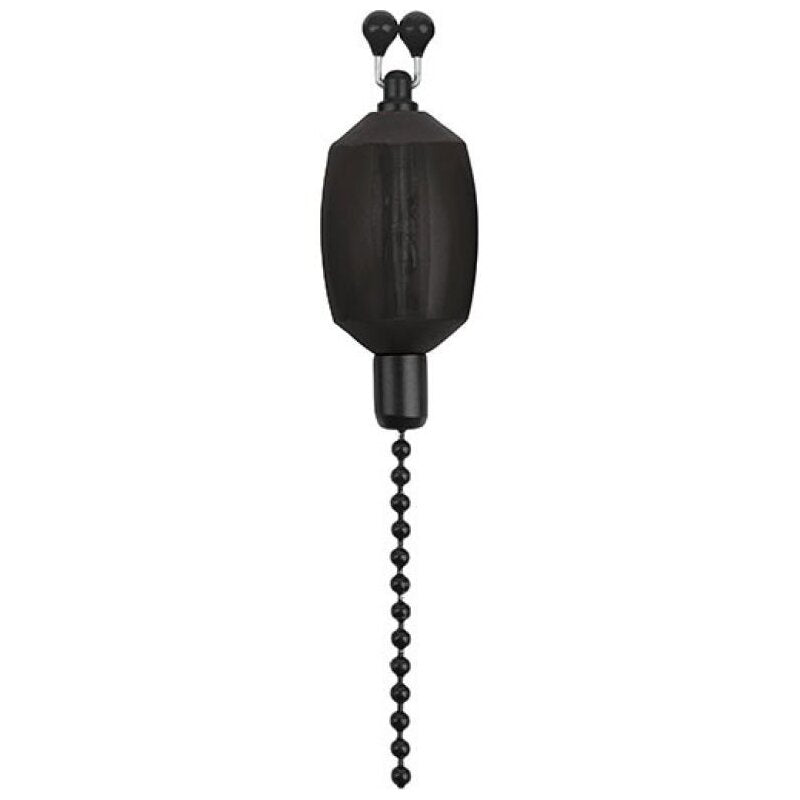 FOX Black Label Dumpy Bobbins 15cm 13g Black with a sleek black finish, featuring a chain attachment for precise bite indication in fishing.