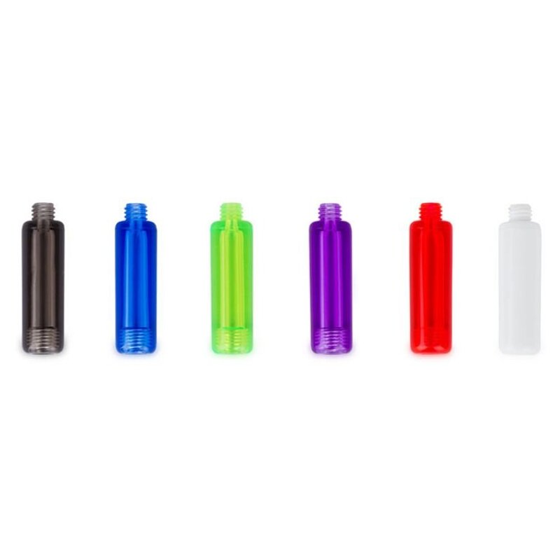 Set of six FOX Black Label Indicator Slik Bobbins in various colors, including green, red, blue, purple, black, and white, designed for bite indication in fishing.