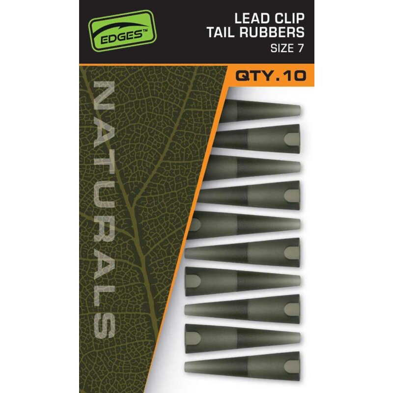 FOX Edges Naturals Lead Clips Tail Rubbers Gr.7 10Stk. in green, designed for terminal tackle setups with durable and natural finish.