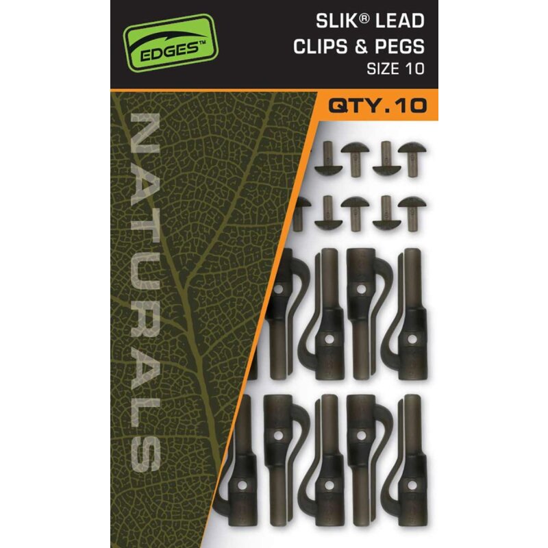 FOX Edges Naturals Slik Lead Clip & Pegs Gr.10, pack of 10 terminal tackle accessories for secure fishing setups.