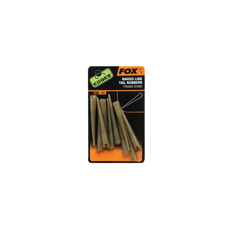 FOX Edges Power Naked Line Tail Rubbers Gr.7 in Trans Khaki, pack of 10, designed for terminal tackle setups, offering durability and secure line protection.