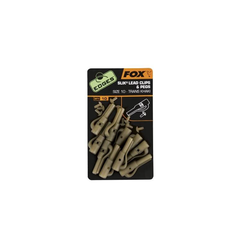 FOX Edges Size 10 Slik Lead Clip + Pegs - Trans Khaki