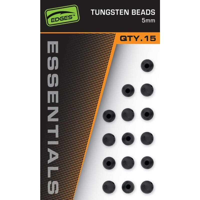 FOX Edges Tungsten Beads 5mm 15Stk. in black, ideal for terminal tackle setups. Pack of 15 beads displayed on branded packaging.