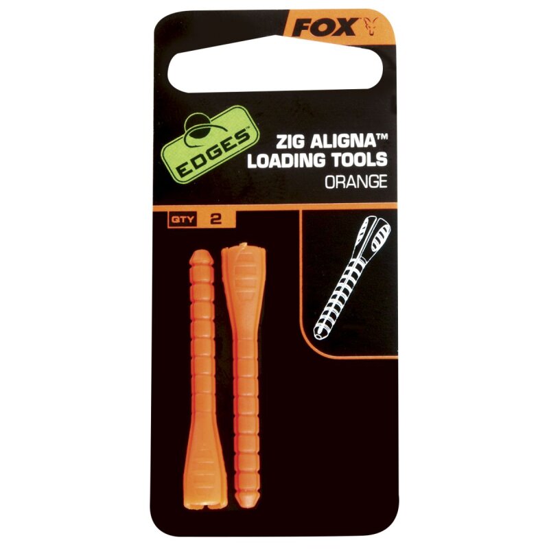 FOX Edges Zig Aligna Loaded Tools x 2 in orange color, designed for terminal tackle setups, displayed in retail packaging.