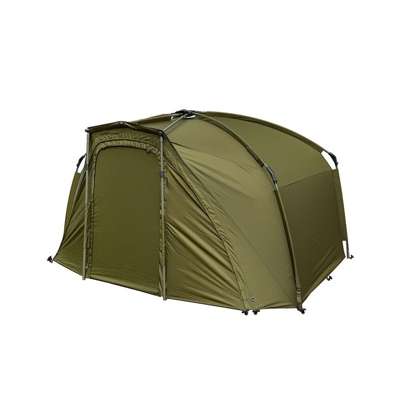 FOX Frontier Vapour Peak camping tent in olive green with a durable frame and spacious design, ideal for outdoor adventures.