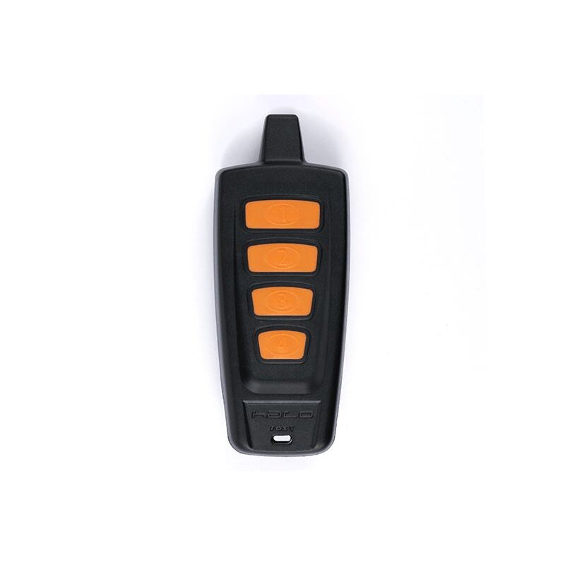 FOX Halo Illuminated Marker Pole Remote with black body and orange buttons, designed for controlling marker poles in terminal tackle setups.