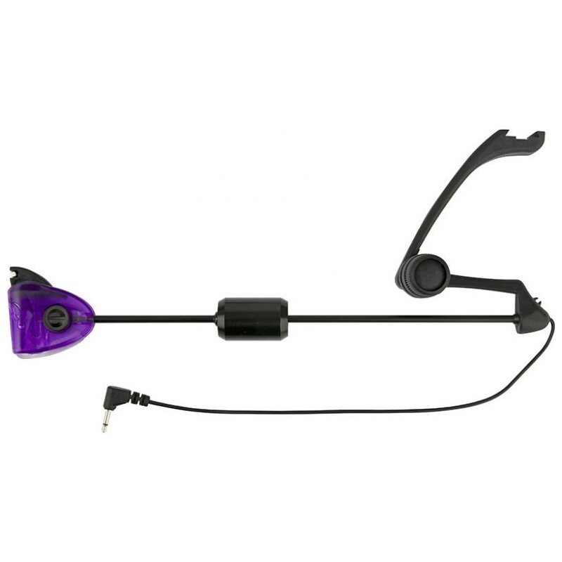 FOX MK2 Illuminated Swinger 80g Purple with adjustable tension arm, purple head, and cable for bite indication. Ideal for fishing setups.