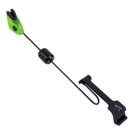 FOX MK3 Swinger 50g Green bite indicator with a sleek design, featuring a green head, adjustable weight, and durable black arm for fishing setups.