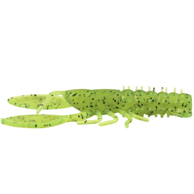 FOX RAGE Creature Crayfish 7cm UV Chartreuse lure with lifelike design, bright chartreuse color, and black speckled details. Pack of 6 fishing lures for predator fishing.