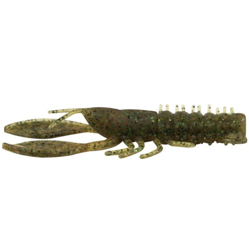 FOX RAGE Creature Crayfish 9cm UV Green Pumpkin lure with realistic crayfish design, textured body, and green pumpkin color with UV highlights. Pack of 5.