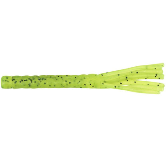 FOX RAGE Creature Funky Worm 9cm UV Chartreuse 6Stk. soft lure in bright chartreuse color with black speckles, ideal for fishing.