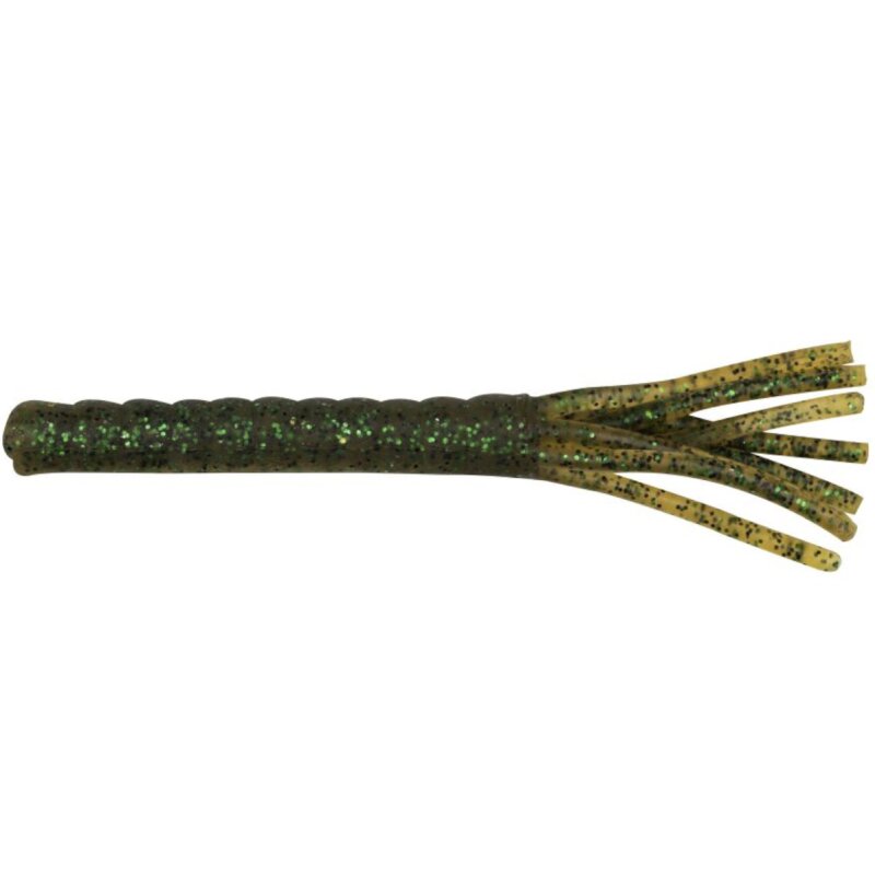 FOX RAGE Creature Funky Worm 9cm UV Green Pumpkin lure with green and brown tones, featuring multiple tail strands for enhanced fishing action. Pack of 6.