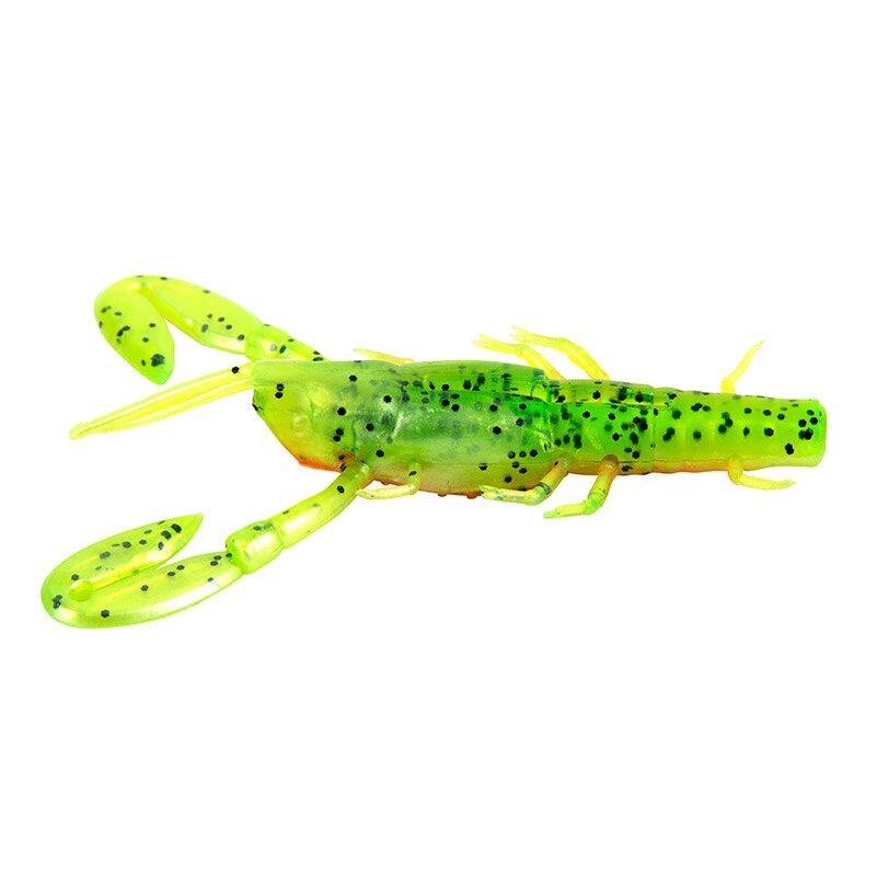 FOX RAGE Critter 7cm Lemon Tiger lure featuring a vibrant yellow-green body with black speckles and lifelike claw details for fishing.