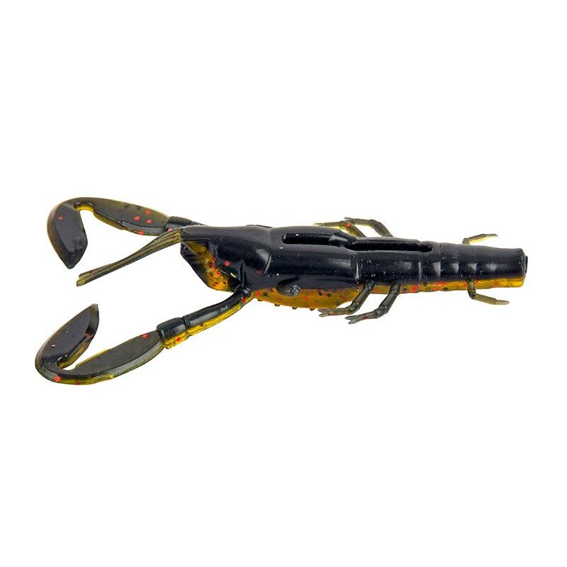 FOX RAGE Critter 7cm Ultra UV Dark Oil lure with scorpion-like design, featuring dark oil color with red and yellow accents for fishing.