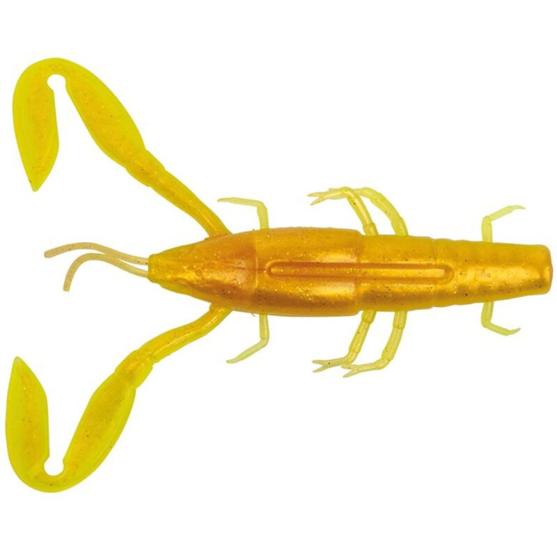 FOX RAGE Critter 9cm UV Sun Dance lure with a bright yellow design, featuring claw-like appendages and lifelike details for fishing.