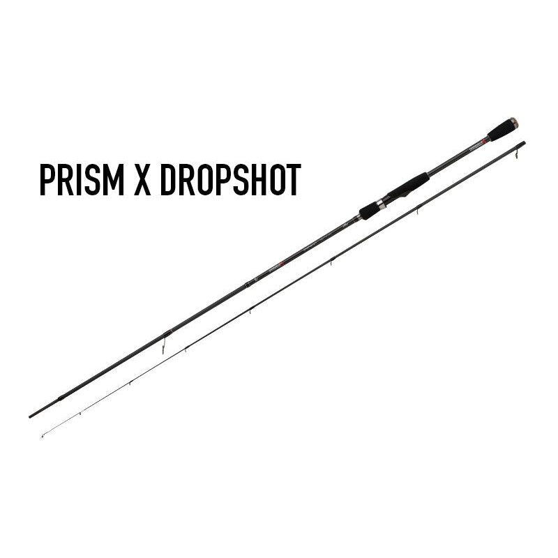 FOX RAGE Prism X Dropshot 2,1m 5-21g fishing rod with sleek black design, split grip handle, and lightweight construction for precision jigging.