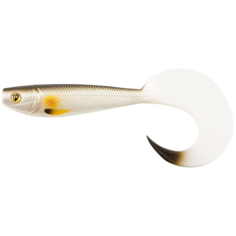 FOX RAGE Pro Grub 8cm 3g Silver Baitfish lure with a curled tail, realistic fish design, and silver finish for predator fishing.