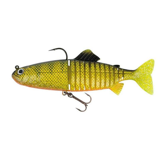 FOX RAGE Replicant Jointed 15cm 60g Natural Perch UV lure featuring a lifelike perch design with jointed body and UV-enhanced details for predator fishing.