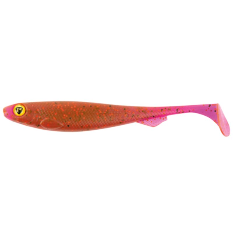 FOX RAGE Slick Shad 7cm 2g Ultra UV Raspberry lure featuring a vibrant pink and red design with a paddle tail for enhanced movement.