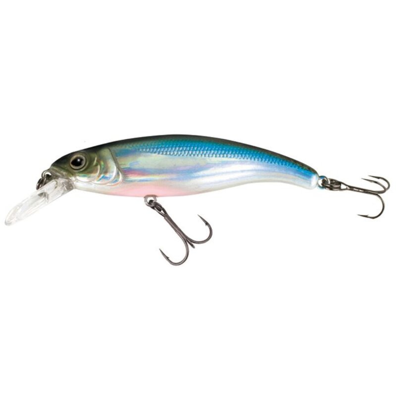 FOX RAGE Slick Stick SR 4cm 2g UV Cool Herring lure with a sleek blue and silver design, featuring two treble hooks and a clear diving lip.