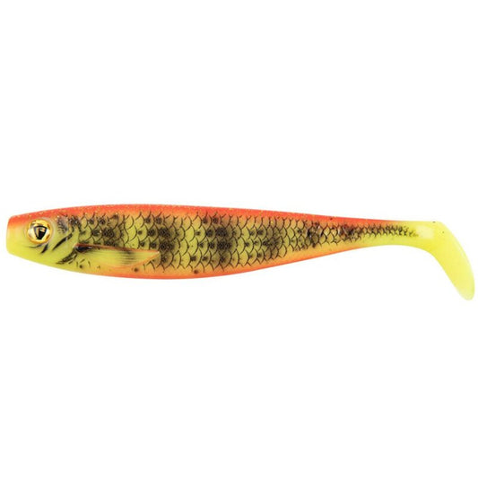 FOX RAGE Ultra UV Pro Shad 18cm UV Bright Perch Pack lure featuring a vibrant perch pattern with UV-enhanced colors and realistic scale detailing.