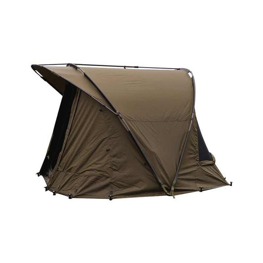 FOX Voyager 1 Person Bivvy with Inner Dome, measuring 235x295x165cm, featuring durable green fabric and a sturdy frame for camping.