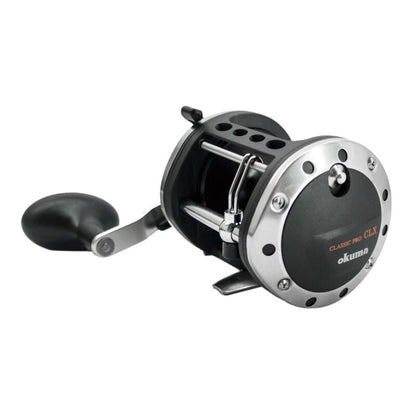 OKUMA Classic Pro XP Trolling 452C RH fishing reel with durable black and silver design, ergonomic handle, and precision components for trolling.