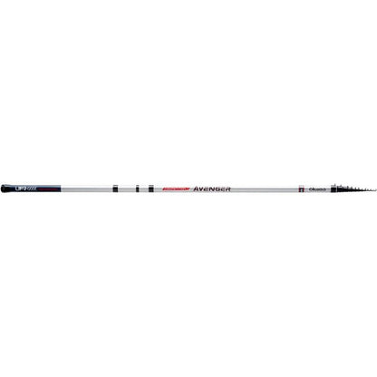 OKUMA Competition Avenger MH 6m fishing rod with a sleek white design, durable construction, and telescopic sections for versatile angling.