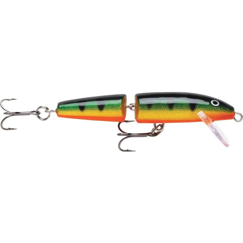 RAPALA Jointed 9cm 7g Perch fishing lure with a segmented body, vibrant perch pattern, and dual treble hooks for enhanced performance.