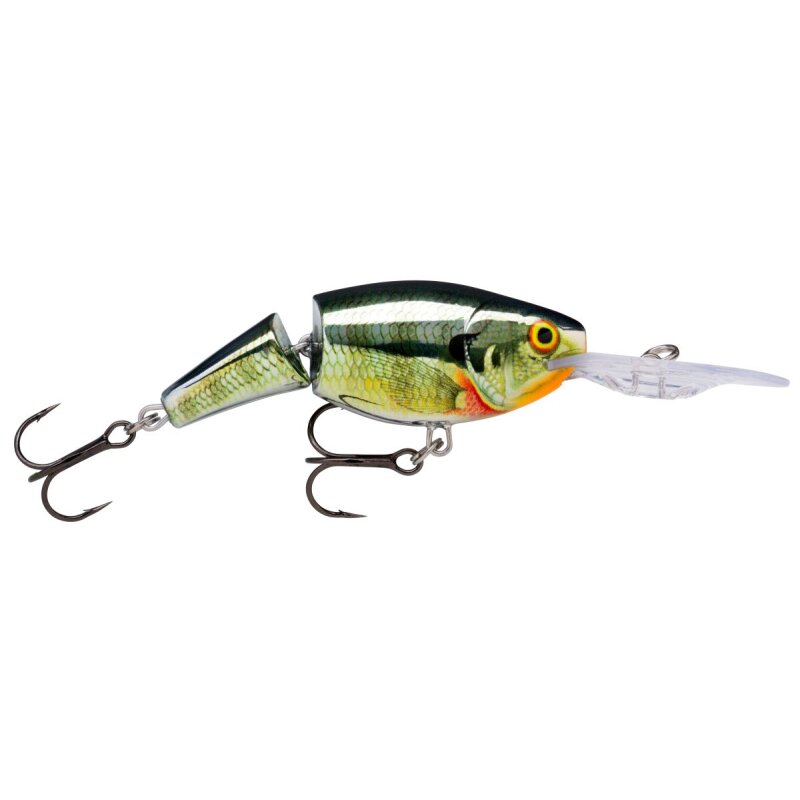 RAPALA Jointed Shad Rap 9cm 25g Chrome Bluegill fishing lure with lifelike bluegill pattern, jointed body, and treble hooks.