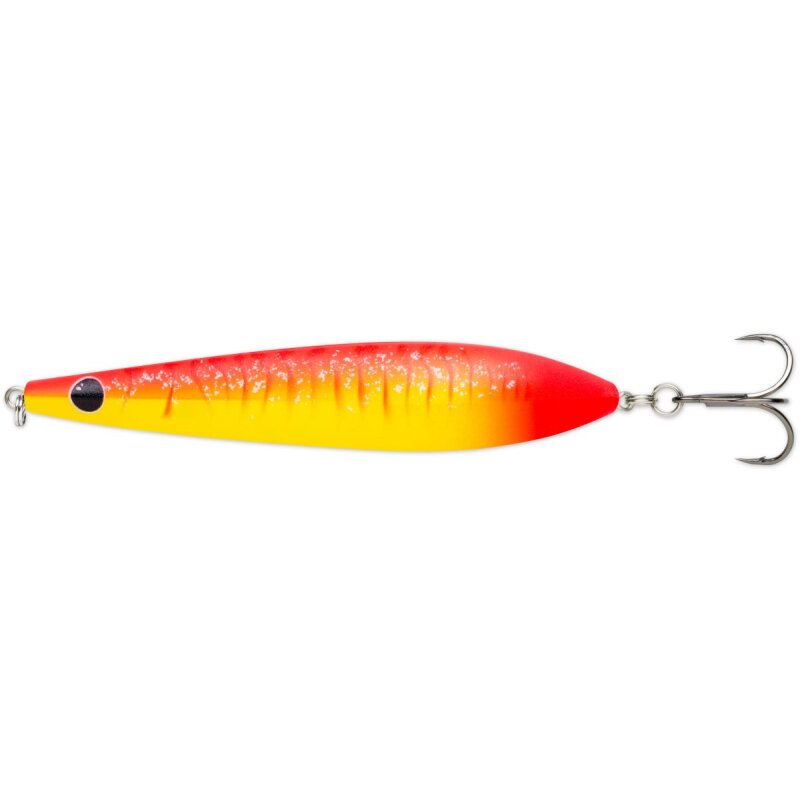 RAPALA Kallan 11cm 26g Hot Tiger fishing lure with vibrant red, yellow, and orange gradient design, featuring a treble hook for effective fishing.