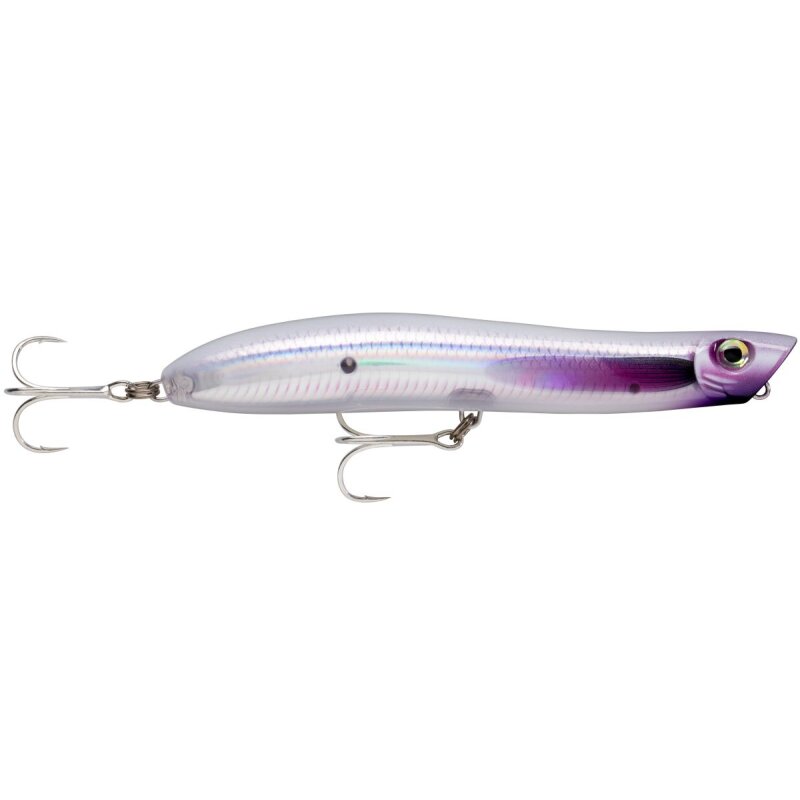 RAPALA Maxrap Walk'N Roll 10cm 13g Flake Purple Ghost fishing lure with a sleek design, dual treble hooks, and a reflective purple finish.