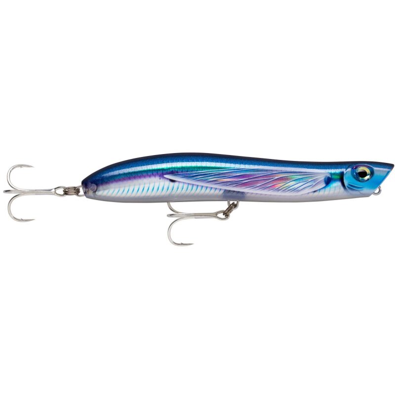 RAPALA Maxrap Walk'N Roll 10cm 13g HD Flying Fish UV lure with a sleek blue and silver design, featuring dual treble hooks for fishing.