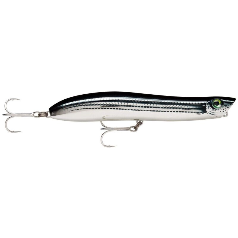 RAPALA Maxrap Walk'N Roll 10cm 13g Live Mullet fishing lure with realistic mullet design, dual treble hooks, and sleek black-silver finish.