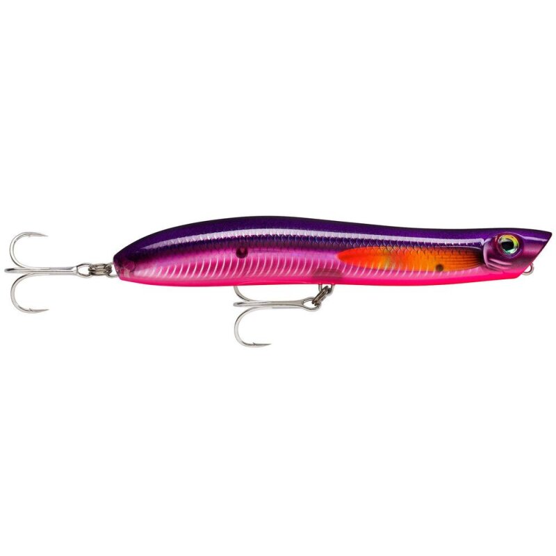 RAPALA Maxrap Walk'N Roll 10cm 13g Purple Beast fishing lure with vibrant purple and pink design, dual treble hooks, and realistic details.