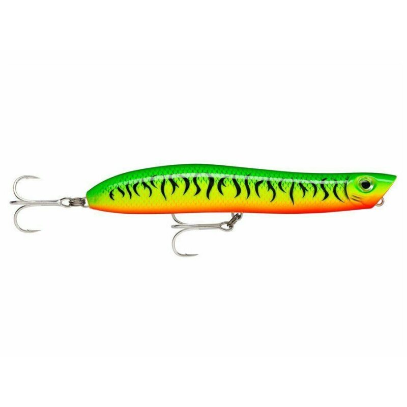 RAPALA Maxrap Walk'N Roll 13cm 29g Firetiger lure featuring vibrant green and orange colors with black tiger stripes, designed for fishing enthusiasts.