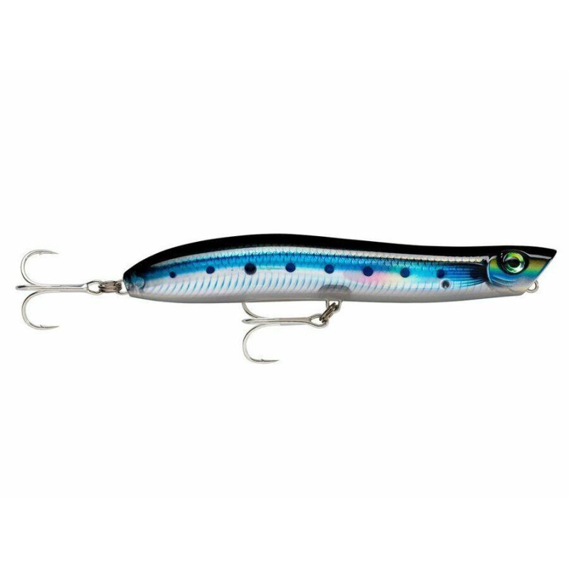 RAPALA Maxrap Walk'N Roll 13cm 29g HD Blue Sardine fishing lure with lifelike blue sardine pattern, dual treble hooks, and sleek design.