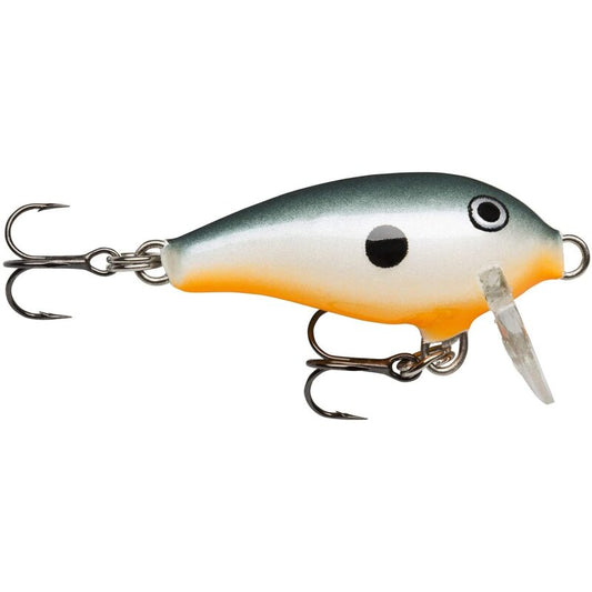 RAPALA Mini Fat Rap 3cm 4g Orange Shad fishing lure with a compact design, orange belly, shad pattern, and dual treble hooks.