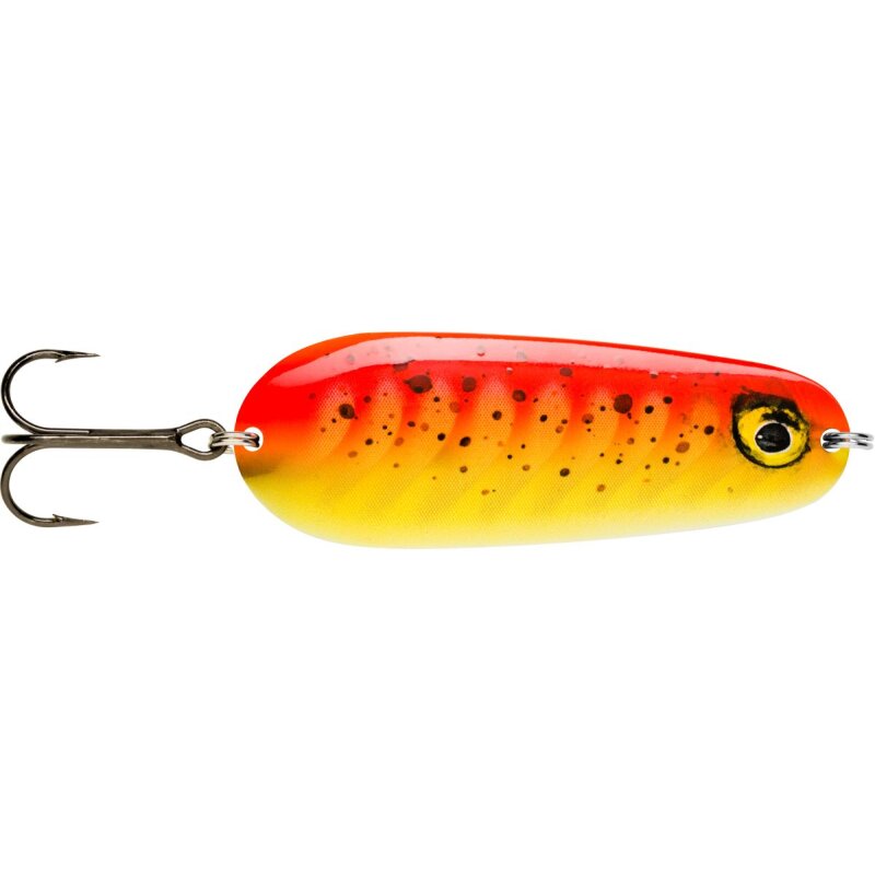 RAPALA Nauvo 6,6cm 19g fishing lure in gold fluorescent red with a vibrant gradient design and treble hook attachment.