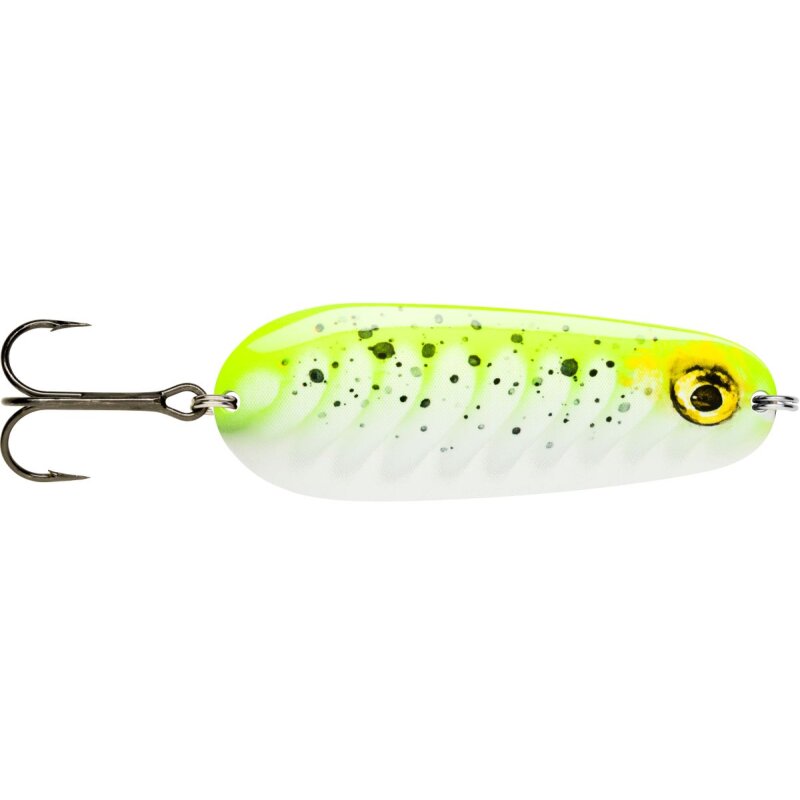 RAPALA Nauvo 6,6cm 19g Sunray fishing lure with a vibrant yellow and green design, featuring a treble hook and detailed fish scale pattern.